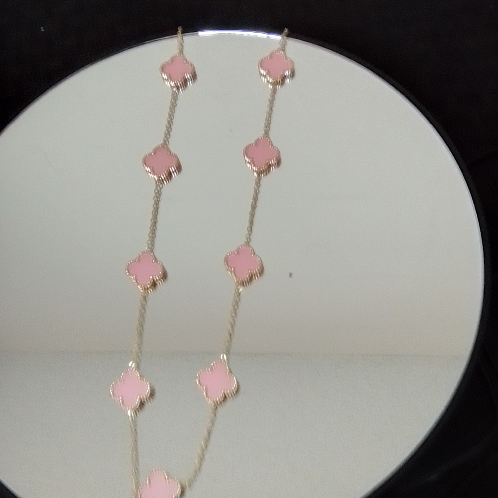 Chic Pink and Gold Floral Necklace - Picture 3 of 4